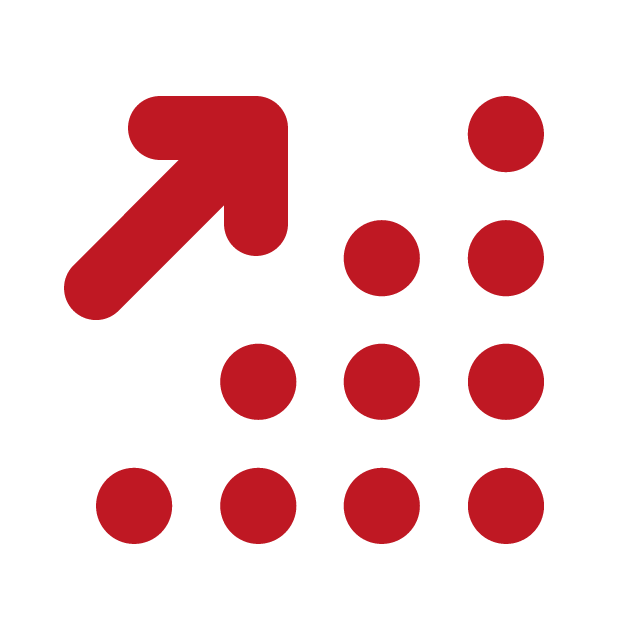 Red abstract shape with a long angled line and multiple circles on a black background.