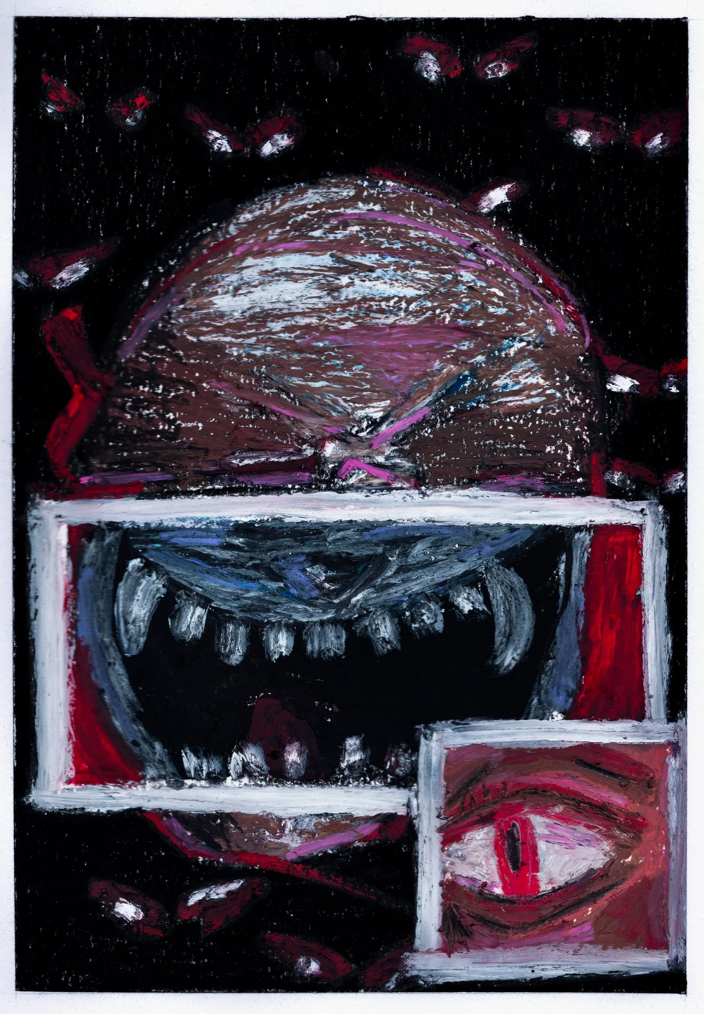 When the darkness bears its fangs (2026) Pastel on paper