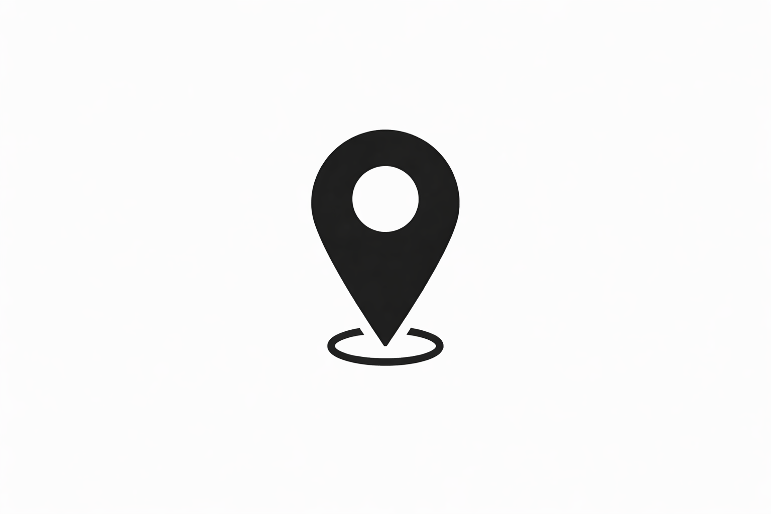 Een zwarte locatiepictogram op een witte achtergrond.