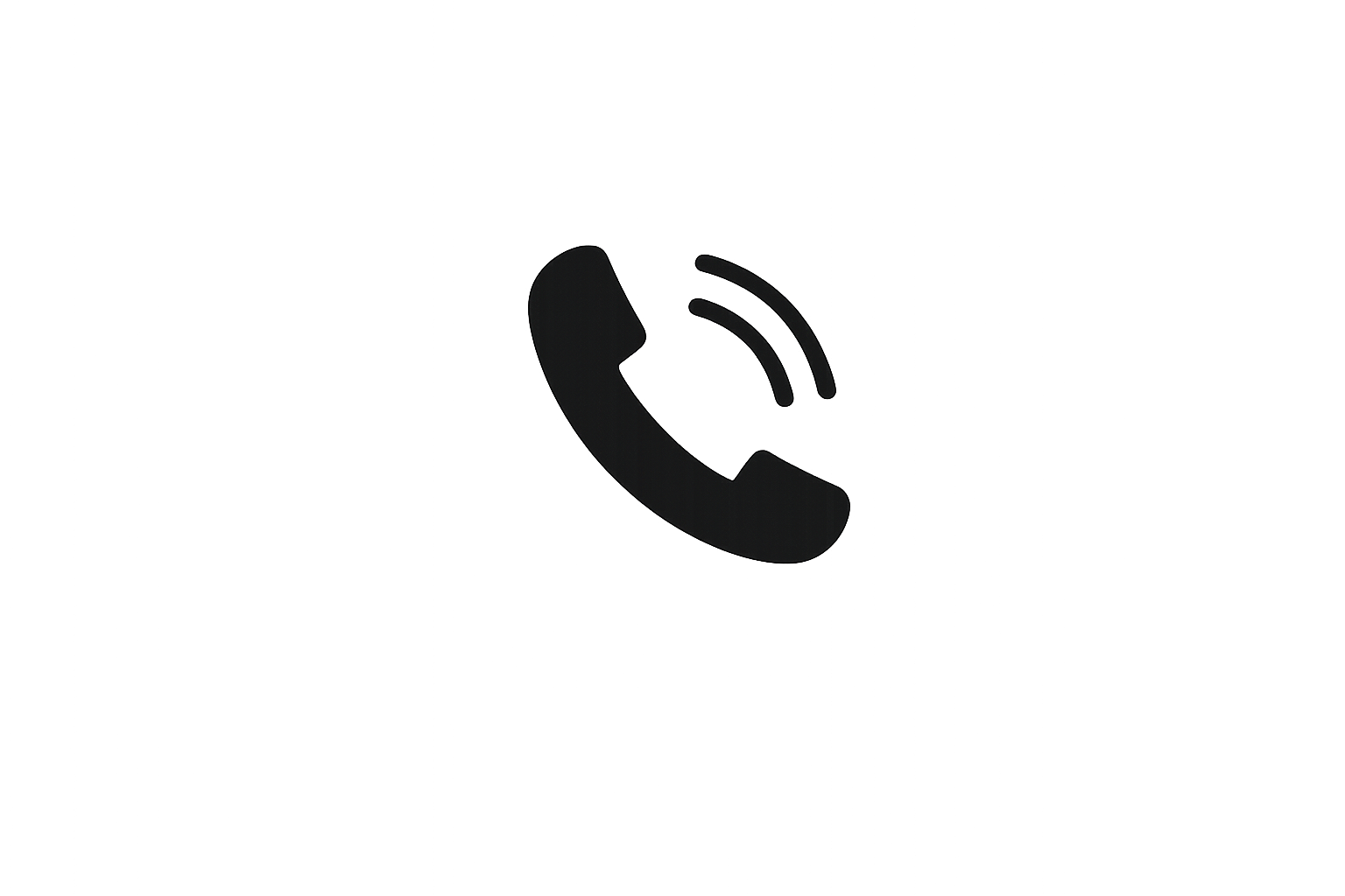Een zwart pictogram van een telefoonhoorn met geluidslijnen, symbool voor bellen of telefoon