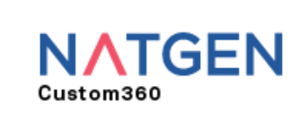 NATGEN Custom360 logo with text in blue, red, and black.