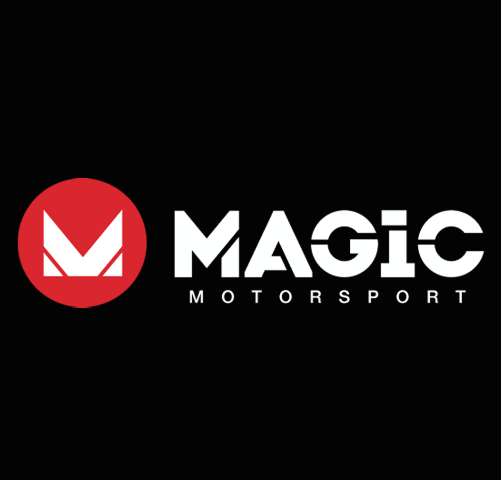 Logo of Magic Motorsport with a red circle containing a white stylized M and the words 'MAGIC MOTORSPORT' in white on a black background.