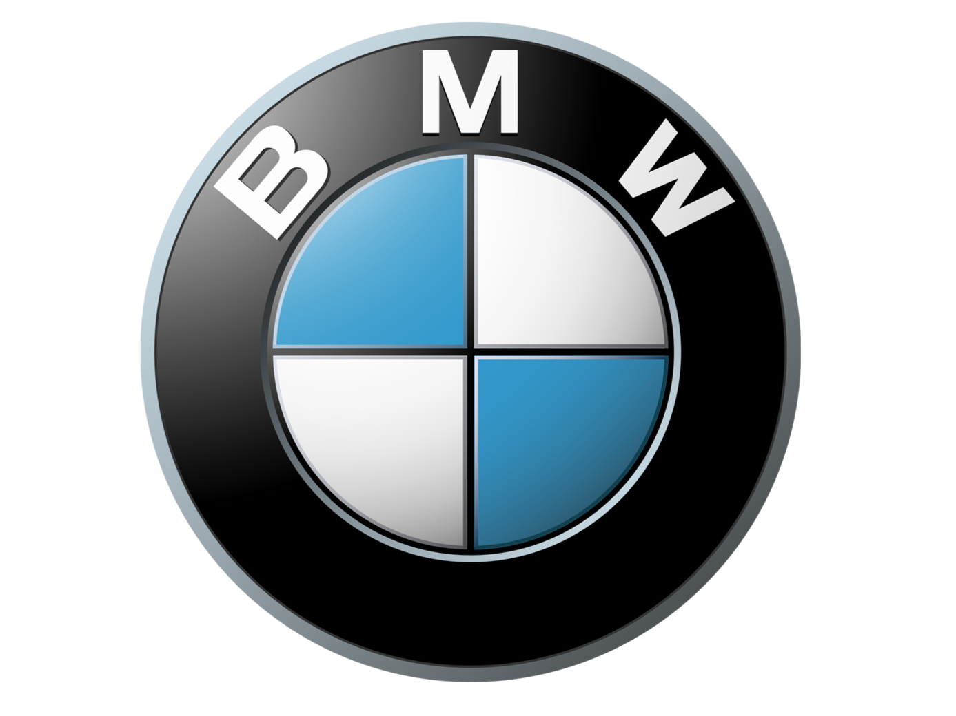 BMW logo with black outer ring, blue and gray inner quadrants, and white lettering.