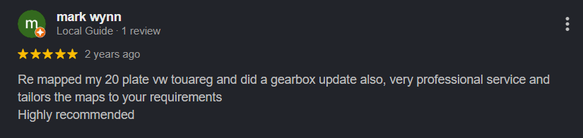 Screenshot of a positive online review for a professional auto repair service.