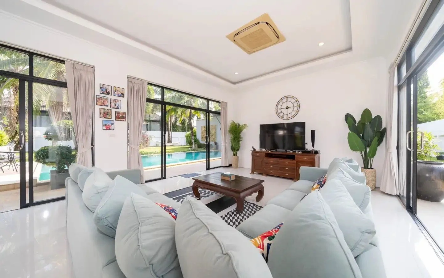 Open plan living room with pool view — Villa Lotus Heaven, private 4-bedroom villa, Cherng Talay, Phuket