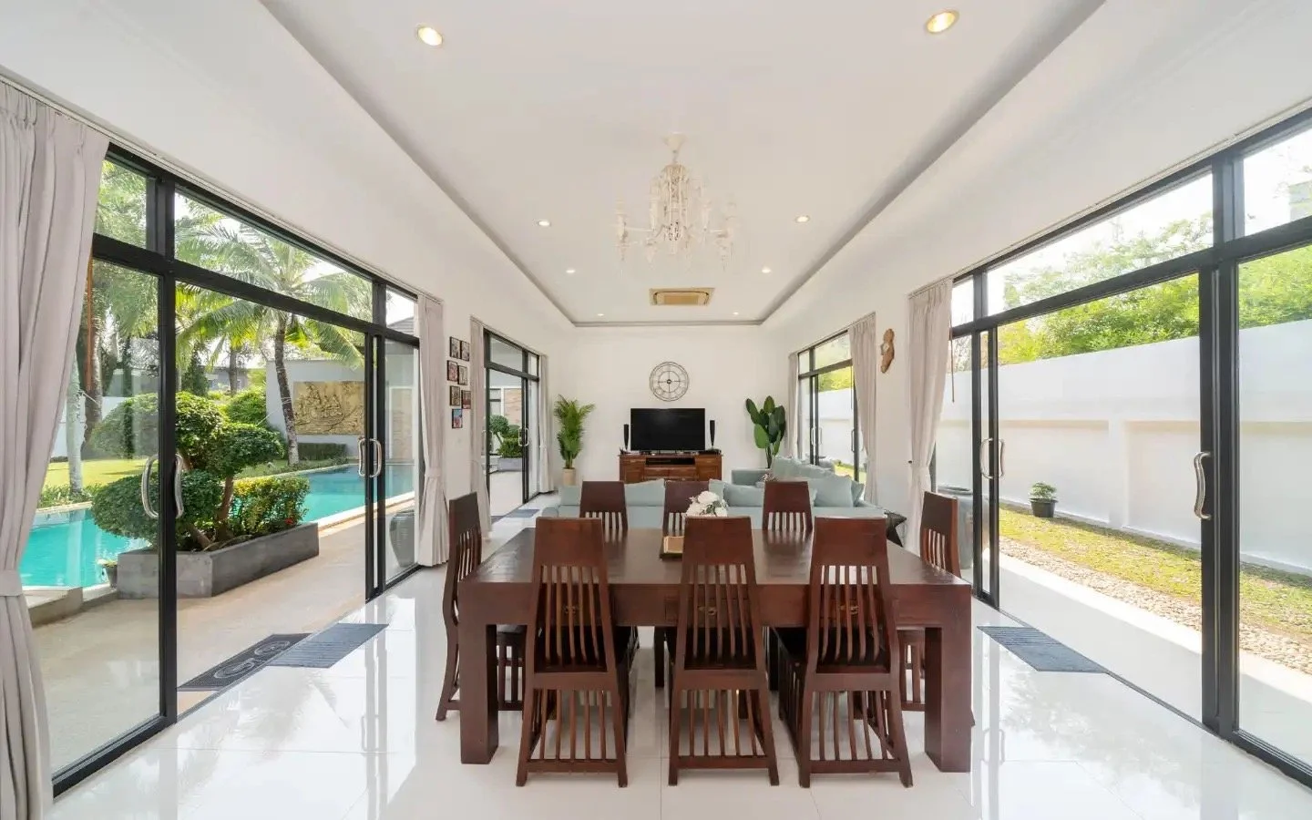 Open plan living room with pool view — Villa Lotus Heaven, private 4-bedroom villa, Cherng Talay, Phuket