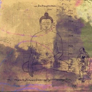 Historical sketch of Buddha in a meditative posture.