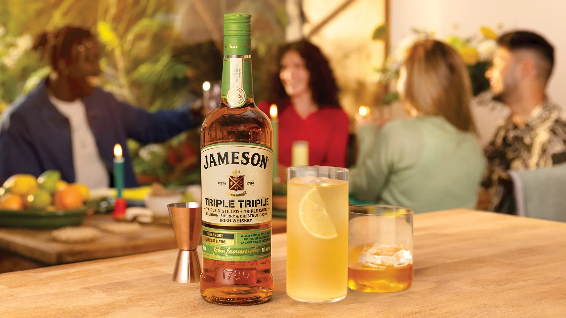 Lifestyle drinks photography featuring Jameson Triple Triple in a modern social setting