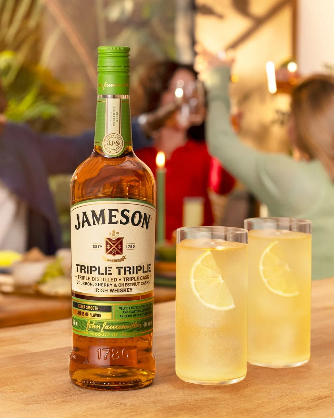 Lifestyle drinks photography featuring Jameson Triple Triple in a modern social setting