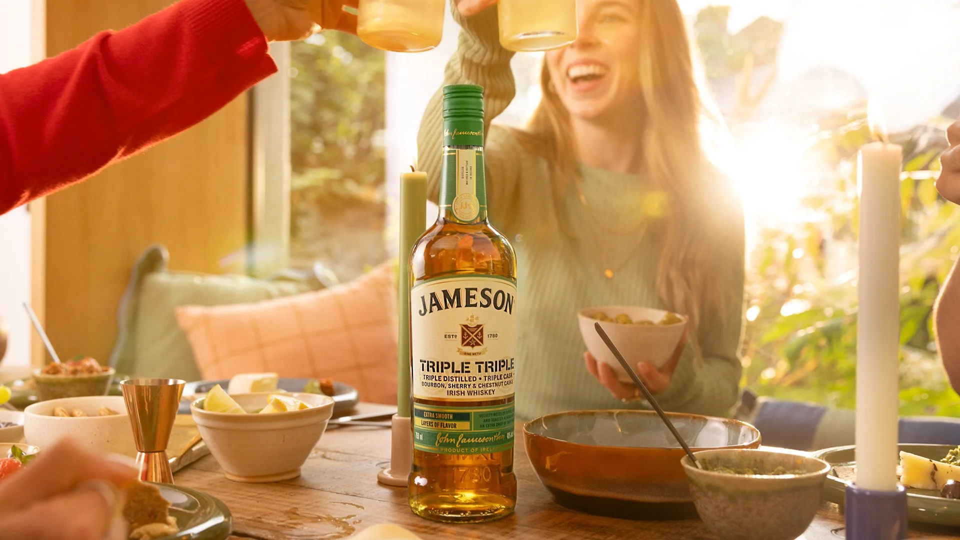 Lifestyle drinks photography featuring Jameson Triple Triple in a modern social setting