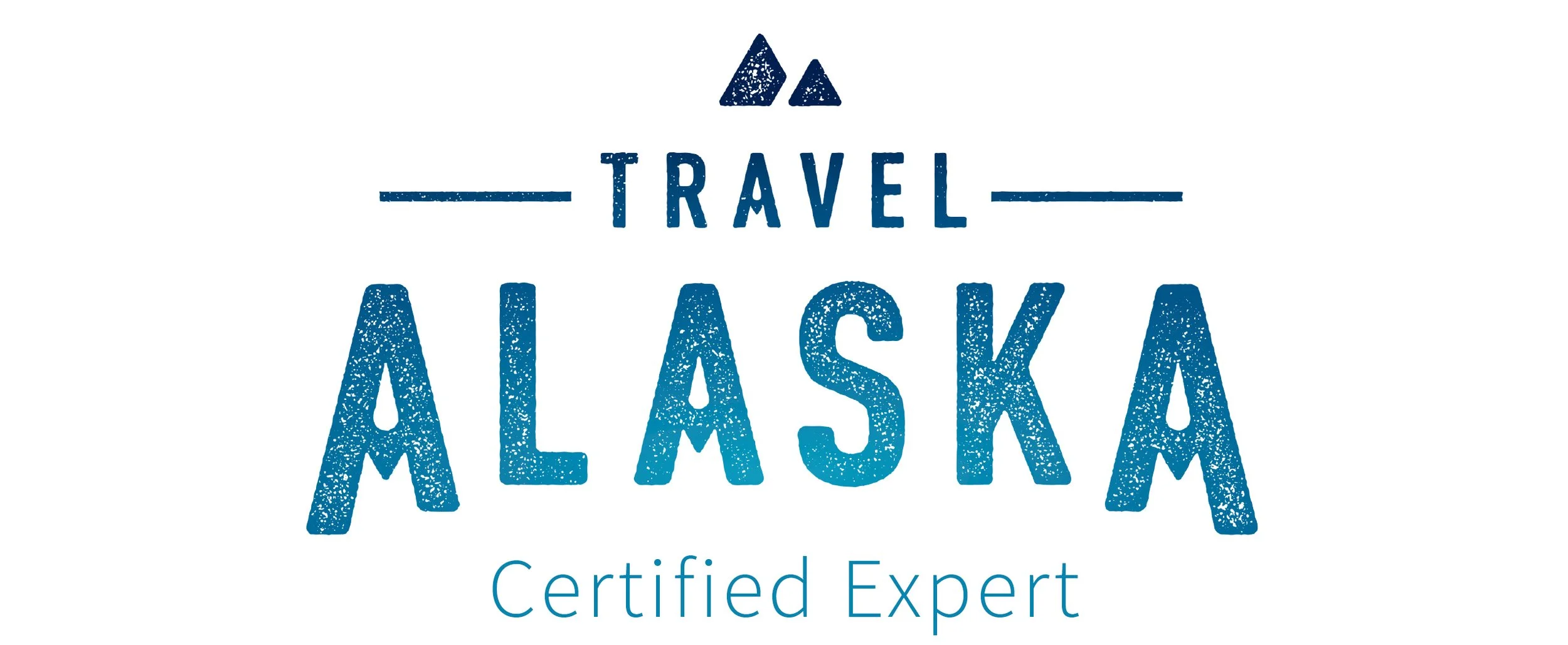 Logo with text 'Travel Alaska Certified Expert' and stylized mountain icons at the top.