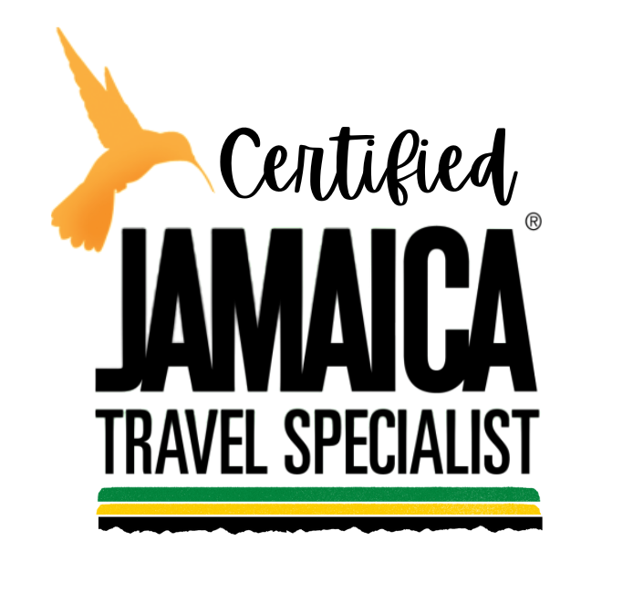 Logo with a yellow hummingbird and text that reads "Certified Jamaica Travel Specialist" with green, yellow, and black stripes below