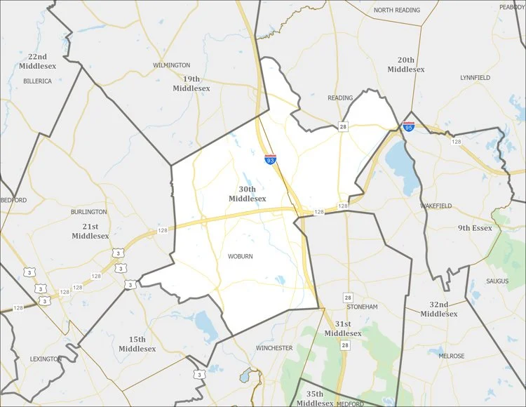 Map of parts of Middlesex County, highlighting various townships and routes in an area of New Jersey, including highways 28, 128, and 3.