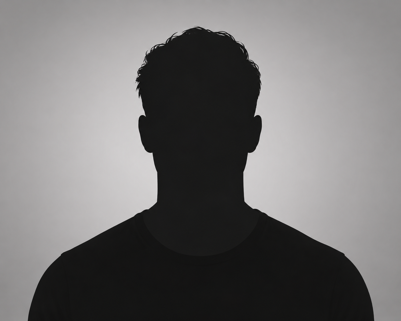 Silhouette of a person's head and shoulders against a gray gradient background, with hair styled in short curls, no facial features visible.