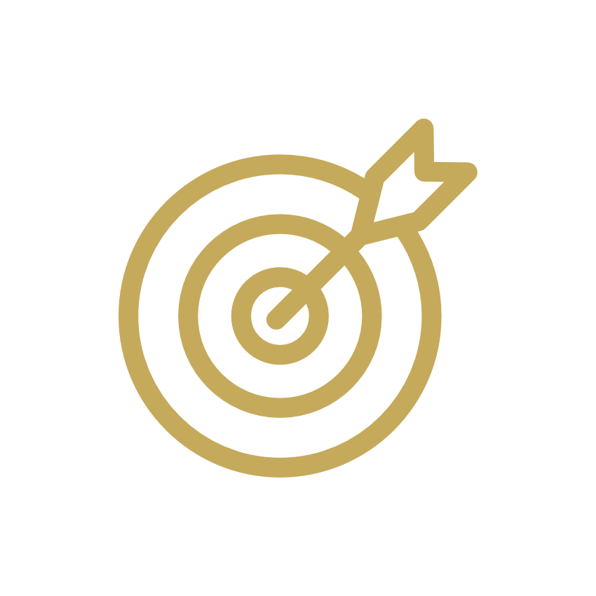 Gold-colored target with an arrow hitting the bullseye, symbolizing accuracy or goal achievement.