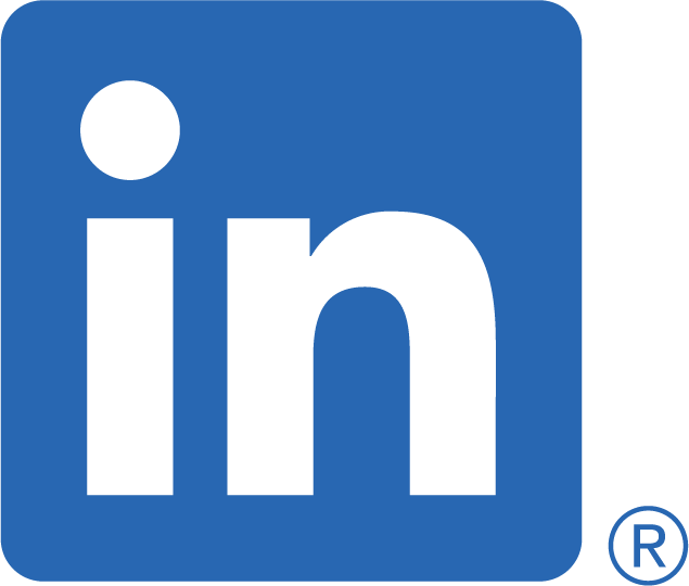 LinkedIn logo with white 'in' on blue background.