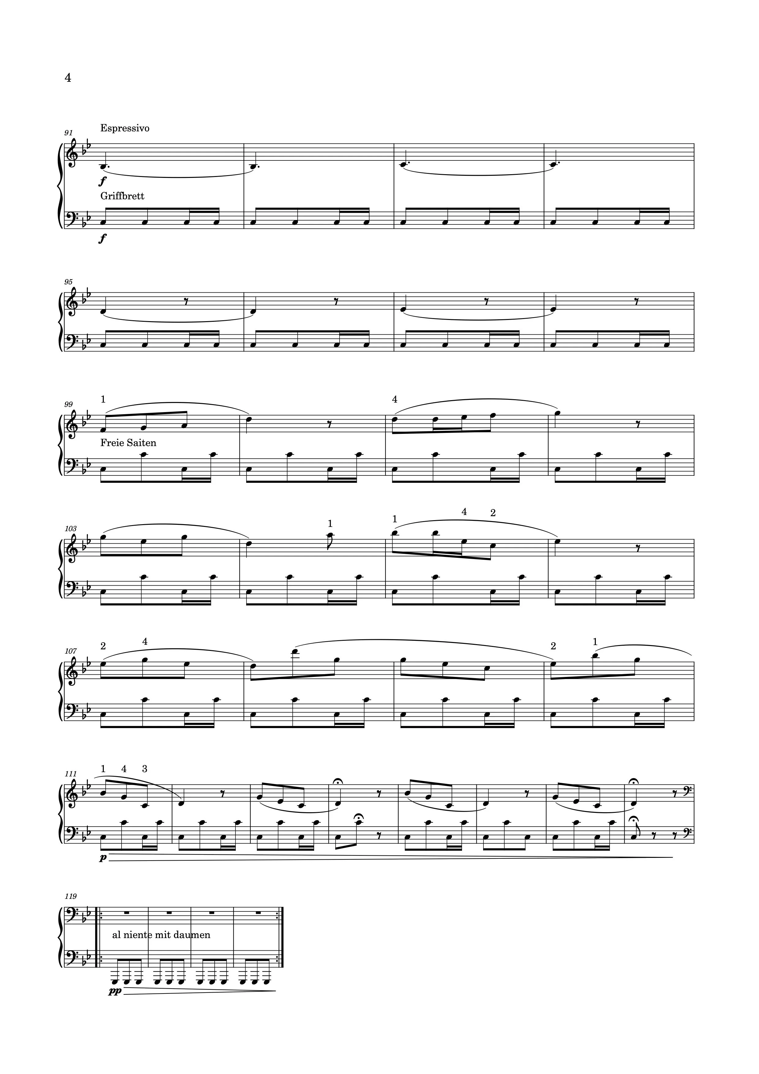 Sheet music with tempo markings 'Espressivo' and 'Freie Saiten', featuring musical notes and dynamic instructions.