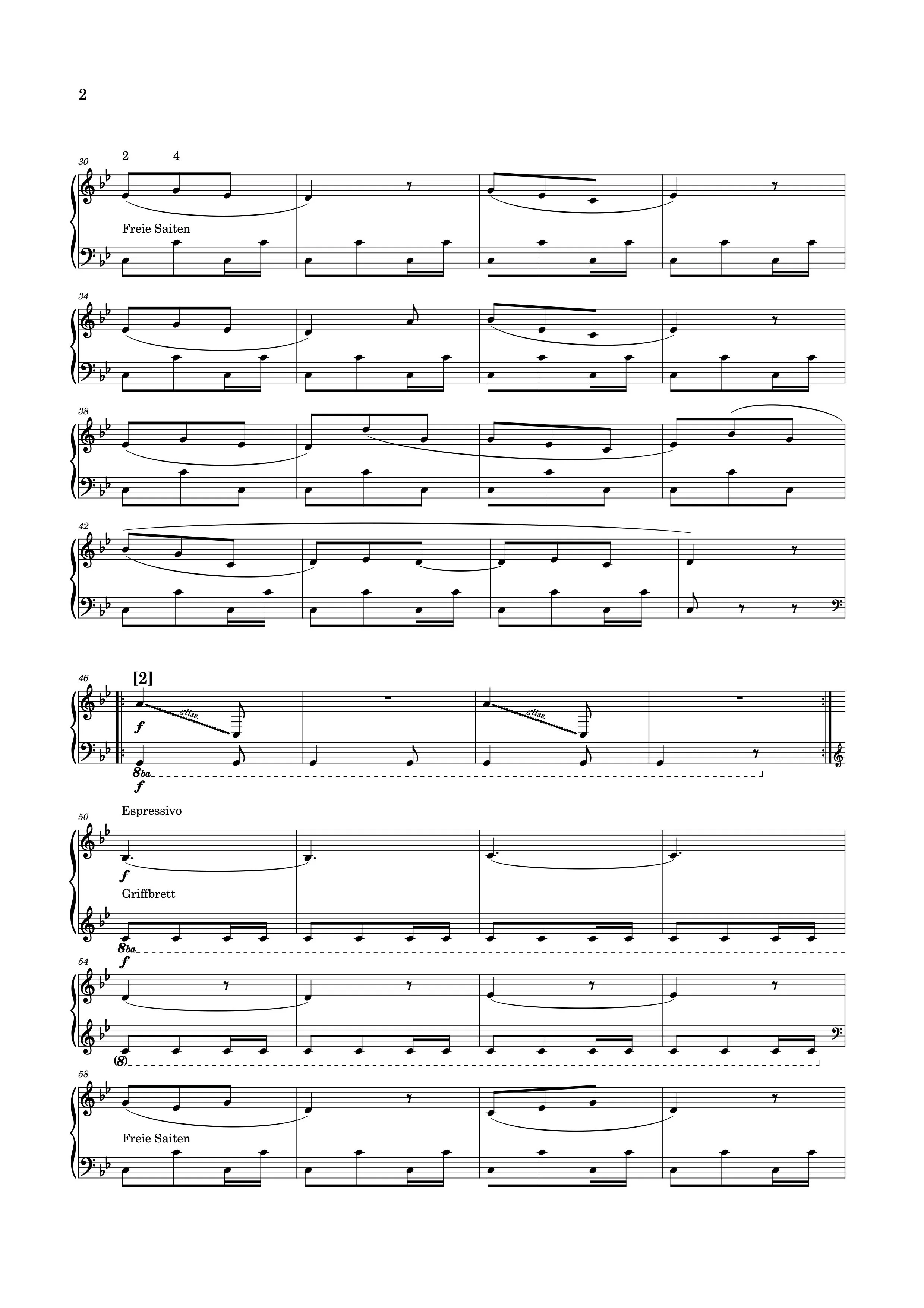 Sheet music for piano with musical notation, tempo markings, and instructions in German referring to free tempo and expressive playing.