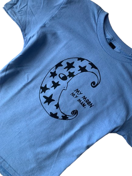 starry moon baby tee in dusty blue!!