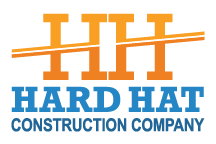 Logo of Hard Hat Construction Company with a stylized orange hard hat and text.