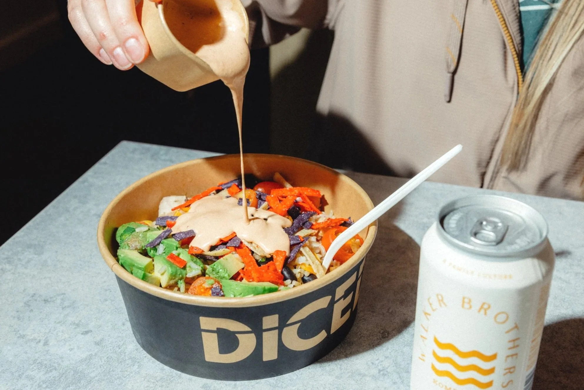 Southwest Crunch salad with chipotle ranch and kombucha