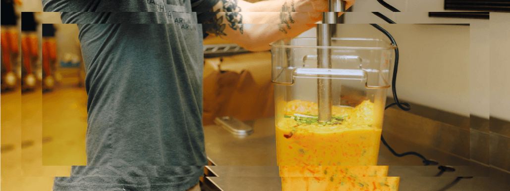 Fresh housemade carrot ginger being made at our prep kitchen in small batches