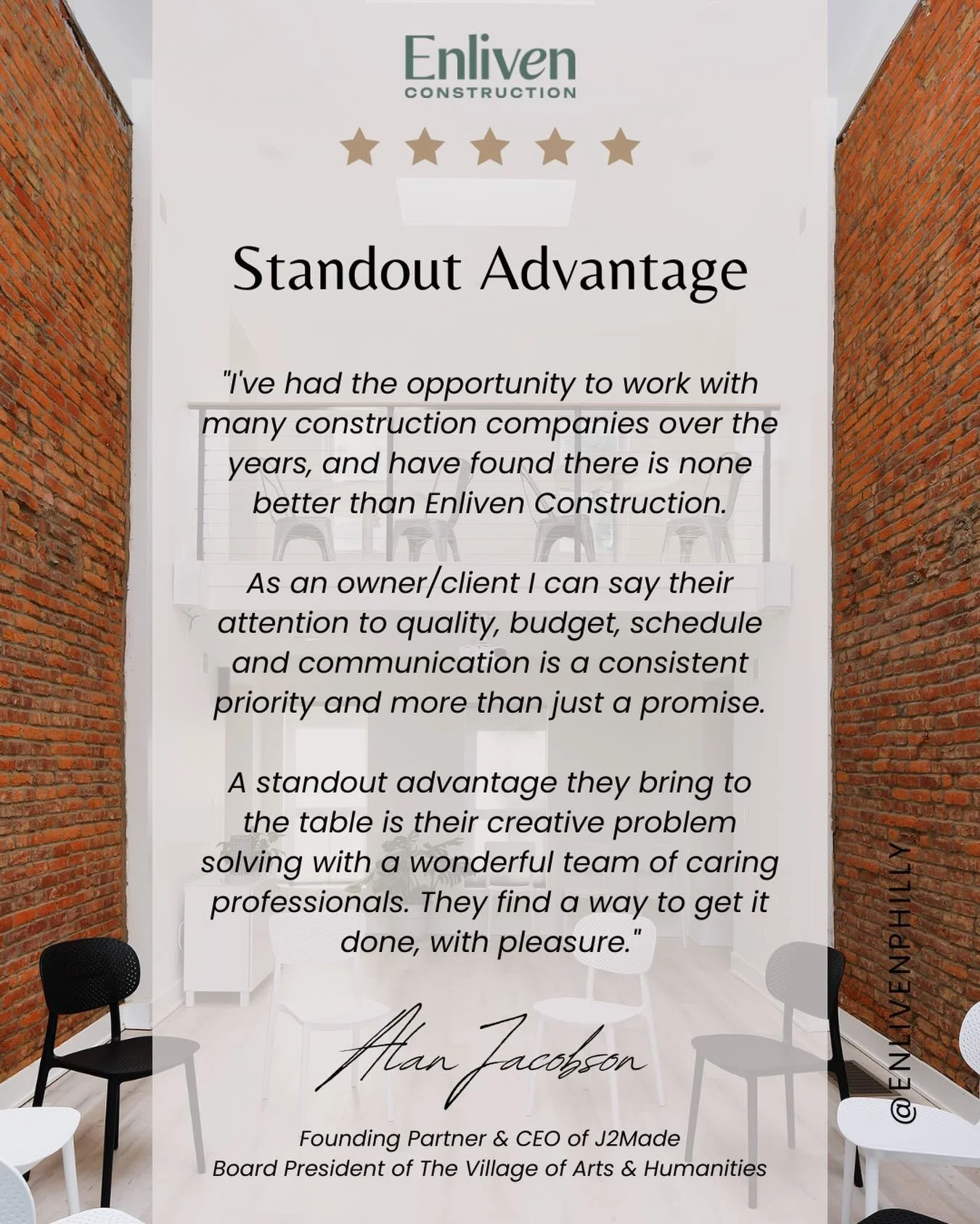 &ldquo;A standout advantage they bring to the table is their creative problem solving with a wonderful team of caring professionals. They find a way to get it done, with pleasure.&rdquo; 
Alan Jacobson, Founding Partner &amp; CEO of J2Made + Board Pr