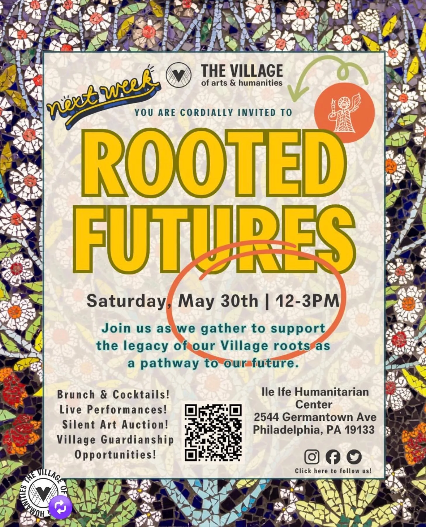 REPOST: Rooted Futures is almost here! 

✨✨ TOMORROW ✨✨

Join The Village of Arts &amp; Humanities on Saturday, May 30 from 12-3pm at the lle Ife Humanitarian Center at The Village (2544 Germantown Ave) for a celebration of our roots and a fundraiser