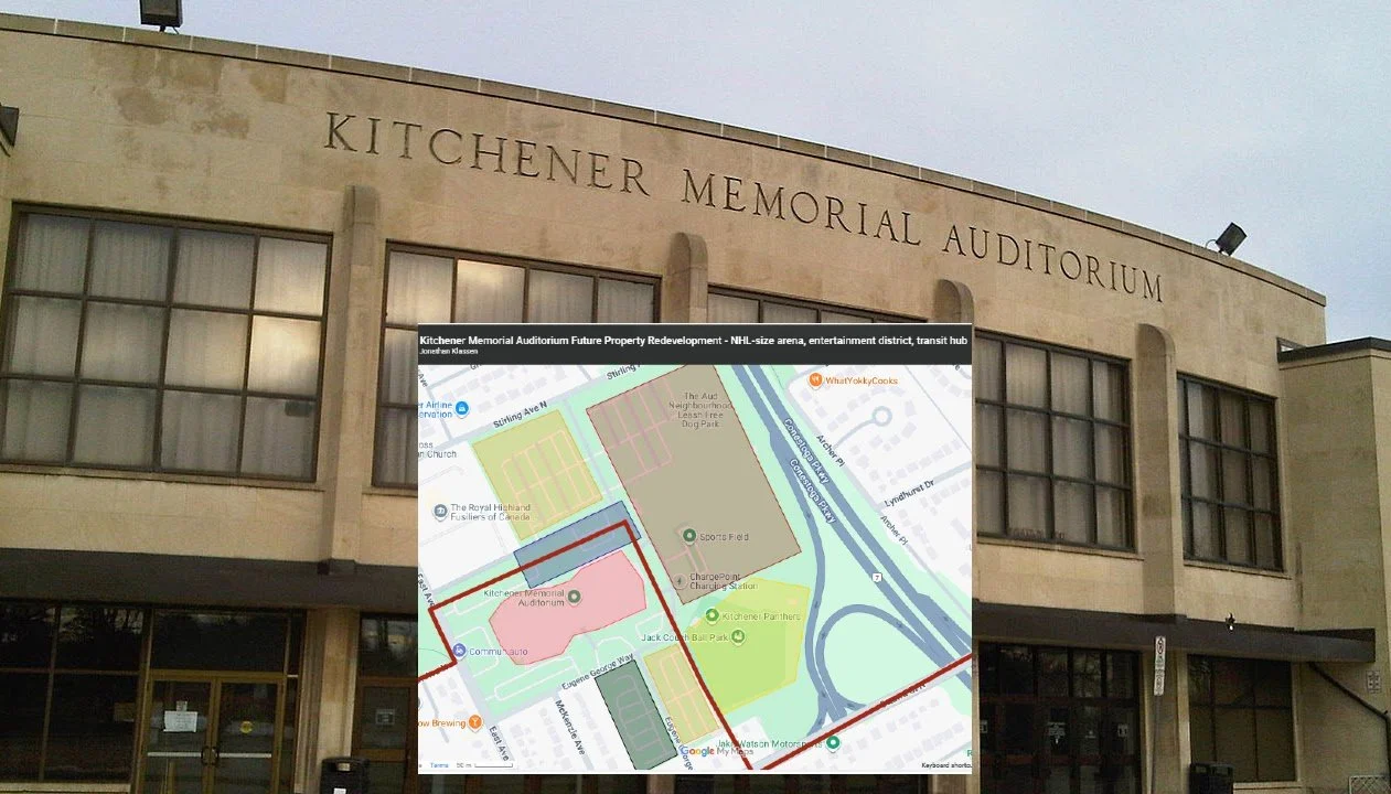 Kitchener Memorial Auditorium Property Redevelopment Proposal: New Arena for Professional Team, Future Ottawa St. ION LRT Phase 3 line station, Transit-Oriented Residential &amp; Retail Development