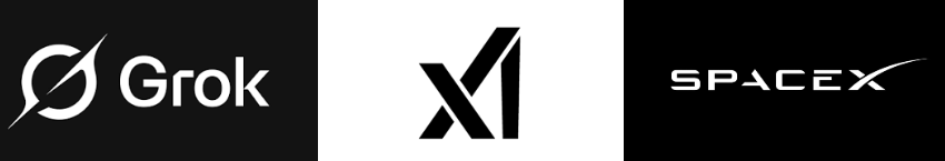 Logos of Grok, SpaceX, and another logo
