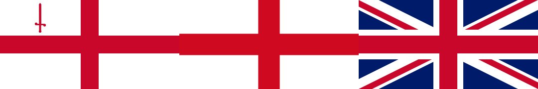A flag with a white field and a red cross, with a small red sword emblem in the upper left corner.