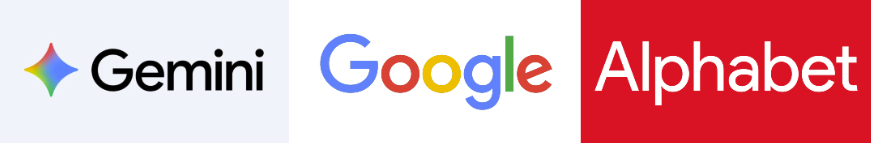 Logo image featuring the Gemini logo on the left, the Google logo in the center, and the Alphabet logo on the right.