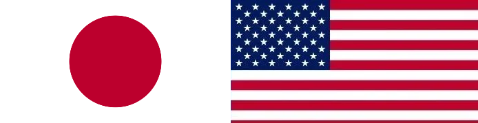The image features the flags of Japan and the United States, with Japan's flag on the left and the U.S. flag on the right.