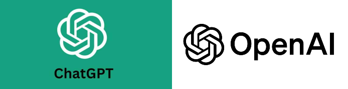 Split logo with ChatGPT on the left and OpenAI on the right, both featuring a stylized interconnected knot symbol.