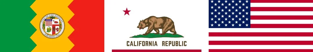 A flag that combines elements of the flags of California and the United States, with the California state bear and star, the American stars and stripes, and a green and yellow design on the left side.