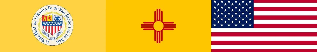 Flag with the San Francisco 49ers emblem, New Mexico state flag, and United States flag arranged side by side.