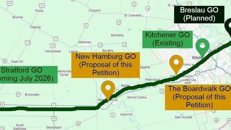 Add More Waterloo Region GO Train Stops on Kitchener Line extension to Stratford