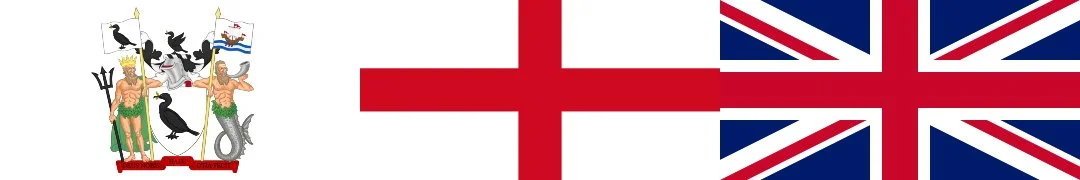 Flag of Jersey next to the Union Jack flag of the United Kingdom.