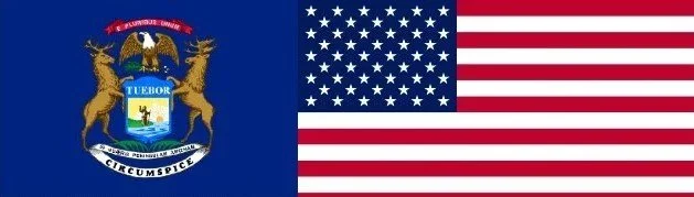 The flag of the state of Indiana featuring the state seal on a blue background, next to a United States flag with red and white stripes and white stars on a blue field.