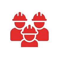 Icon of three construction workers wearing hard hats