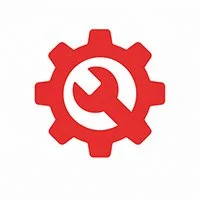 Red gear with a white checkmark and a wrench inside it