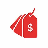 Red shopping tags with dollar sign and price tags