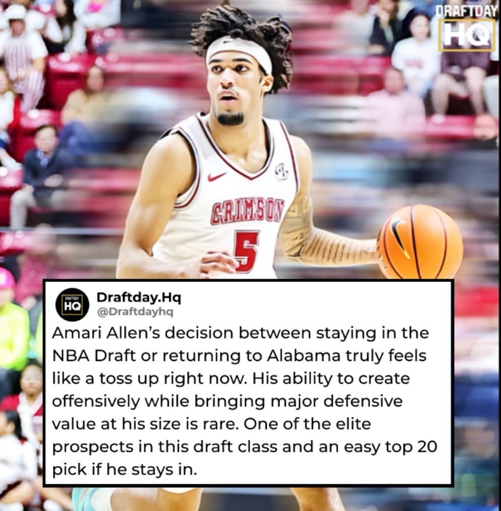 Amari Allen has one of the more intriguing decisions to make. Allen could be a late first round pick this year or return to college and potentially rise into the top 10 to 15 range next season. Allen&rsquo;s combination of elite playmaking and high l