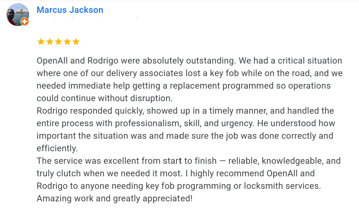 Google review for OpenAll Locksmith Raleigh NC 4