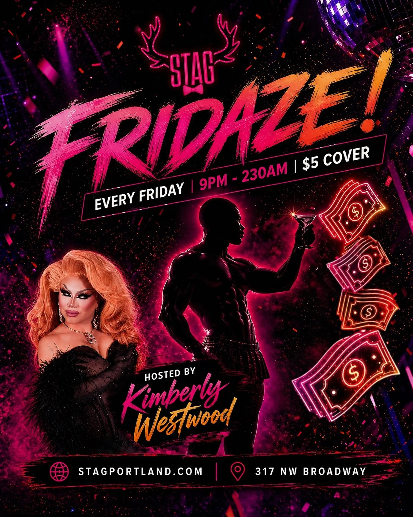 ✨🔥 IF THE WEEK HAS PUT YOU IN A DAZE&hellip; IT&rsquo;S TIME FOR FRIDAZE. 🔥✨

Join Portland icon Kimberly Westwood and some of the city&rsquo;s most dazzling dancers for a Friday night packed with cocktails, cash tips, and unforgettable energy. 💃?