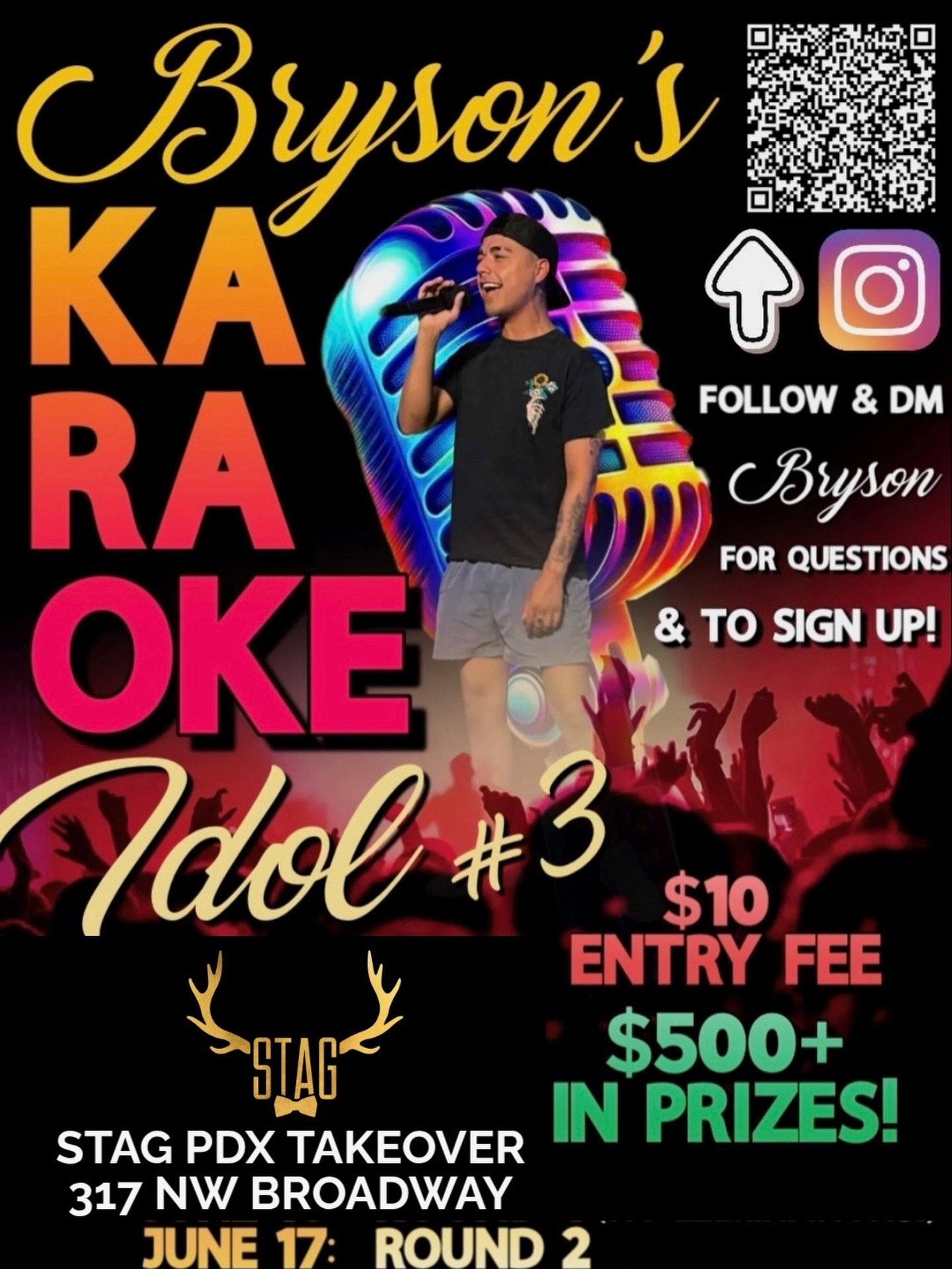 🎤✨ Bryson&rsquo;s Karaoke Idol is taking over Stag TONIGHT! ✨🎤

We&rsquo;re excited to welcome the 3rd Edition of Bryson&rsquo;s Karaoke Idol to Stag PDX! Come cheer on incredible local talent, enjoy a night of unforgettable performances, and see w