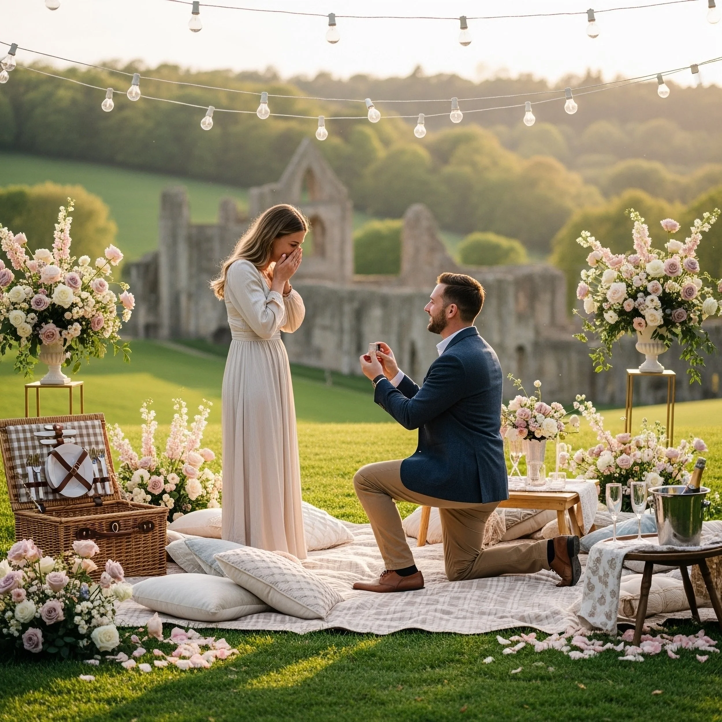 Romantischer Heiratsantrag bei Sonnenuntergang – ein emotionaler Moment voller Liebe, Eleganz und unvergesslicher Erinnerungen.