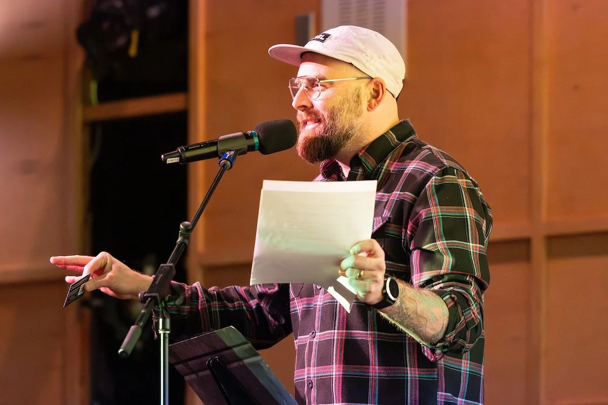 Chris Arruda of Bright Idea, MCing Stokefest 2025 at Sid Williams Theatre.