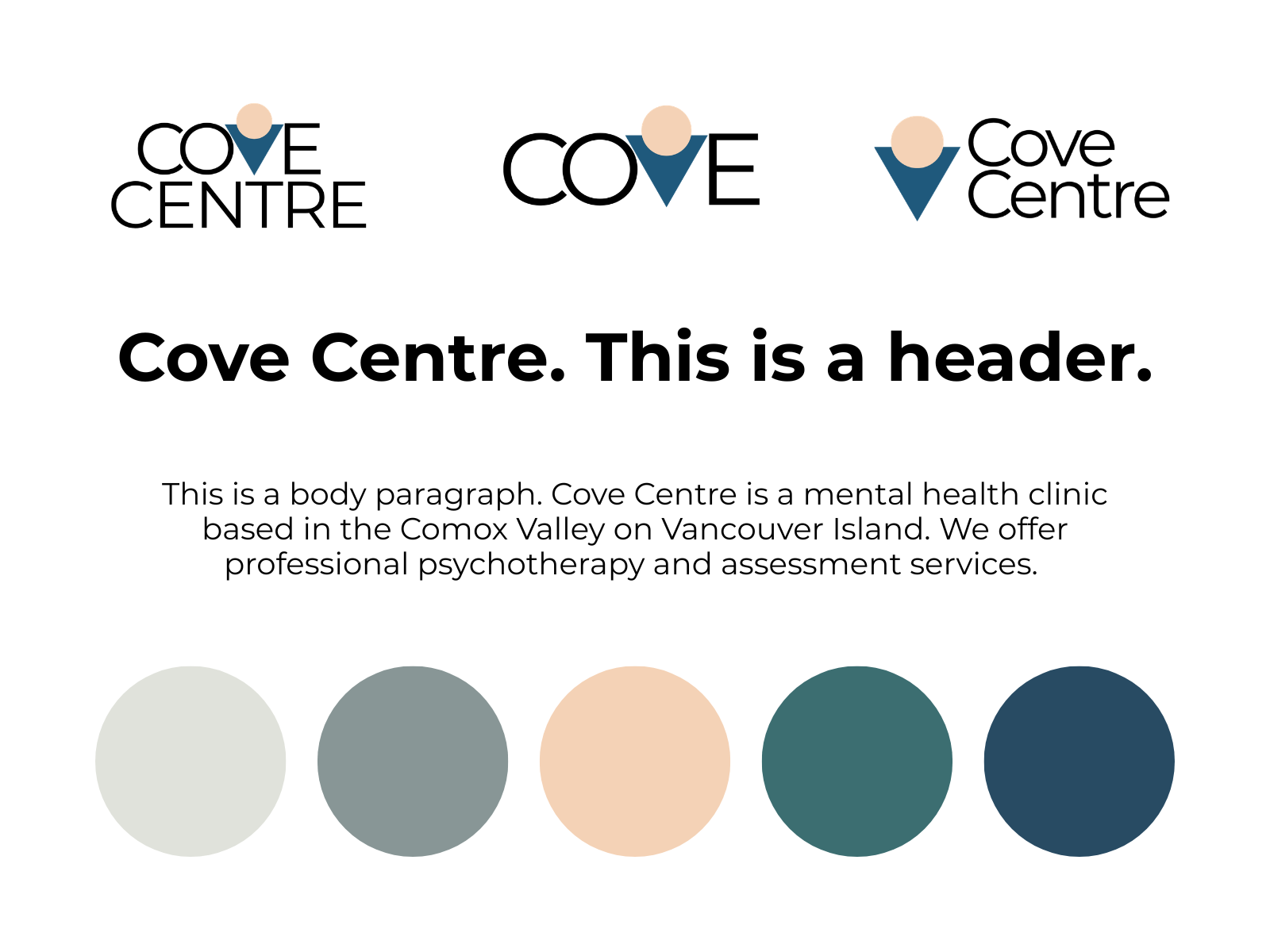 Sample header image for Cove Centre, a mental health clinic in Vancouver Island, featuring the Cove Centre logo with a stylized person and colored circles at the bottom.