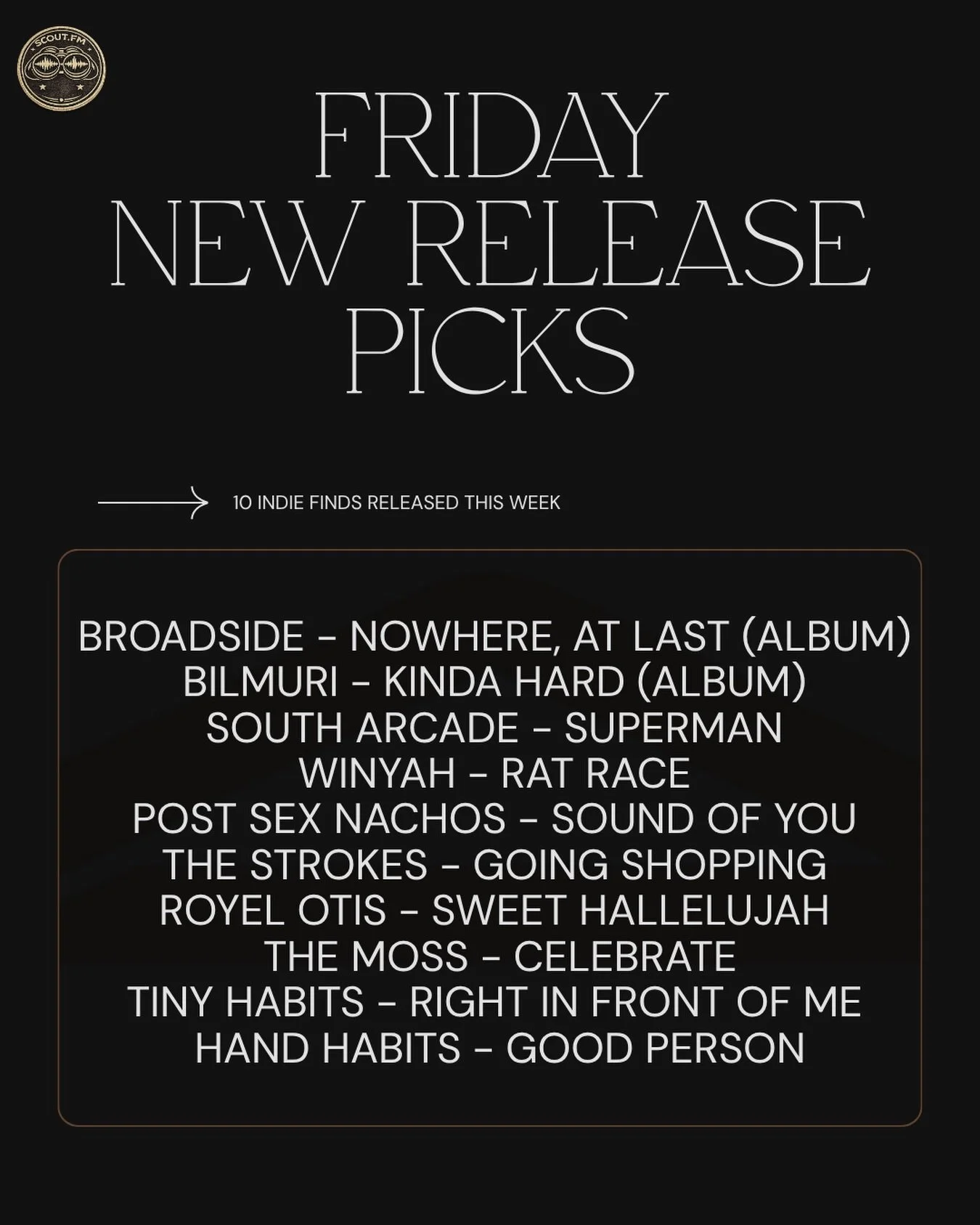 Fresh indie finds to toss in rotations! This week&rsquo;s scout.fm new release picks are definitely worth checking out! #newmusicfriday #indierock #newrelease #musicdiscovery